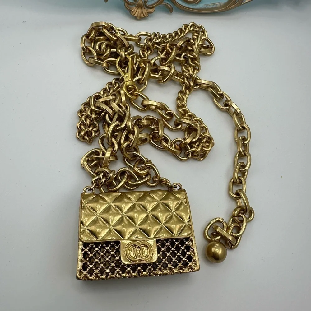 Mini Double Fashion Tassel Silver Chain Belt with mini Bag